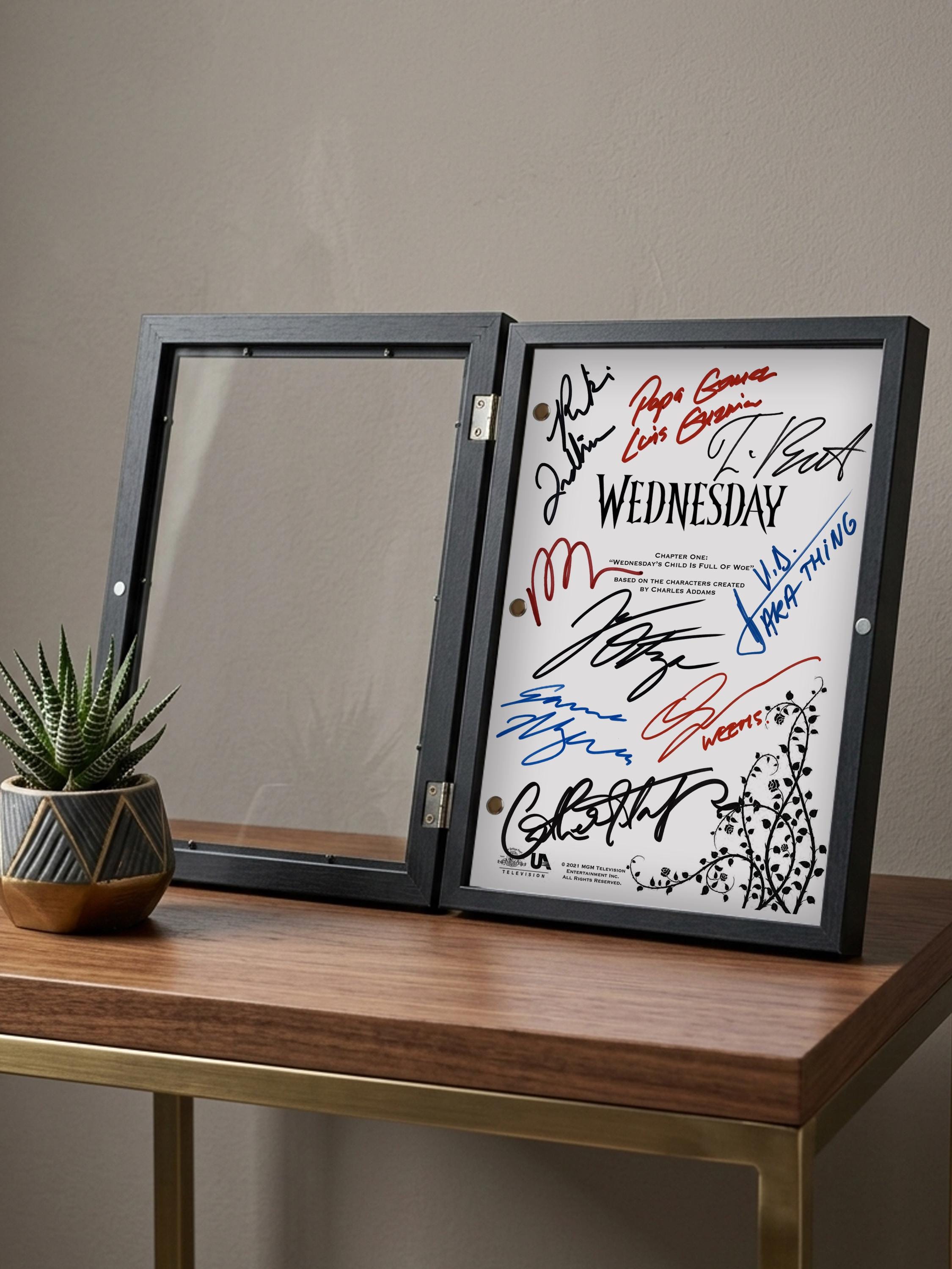 Wednesday, Signed TV Pilot Script, Full Screenplay Framed Reproduction + Cast Autographs