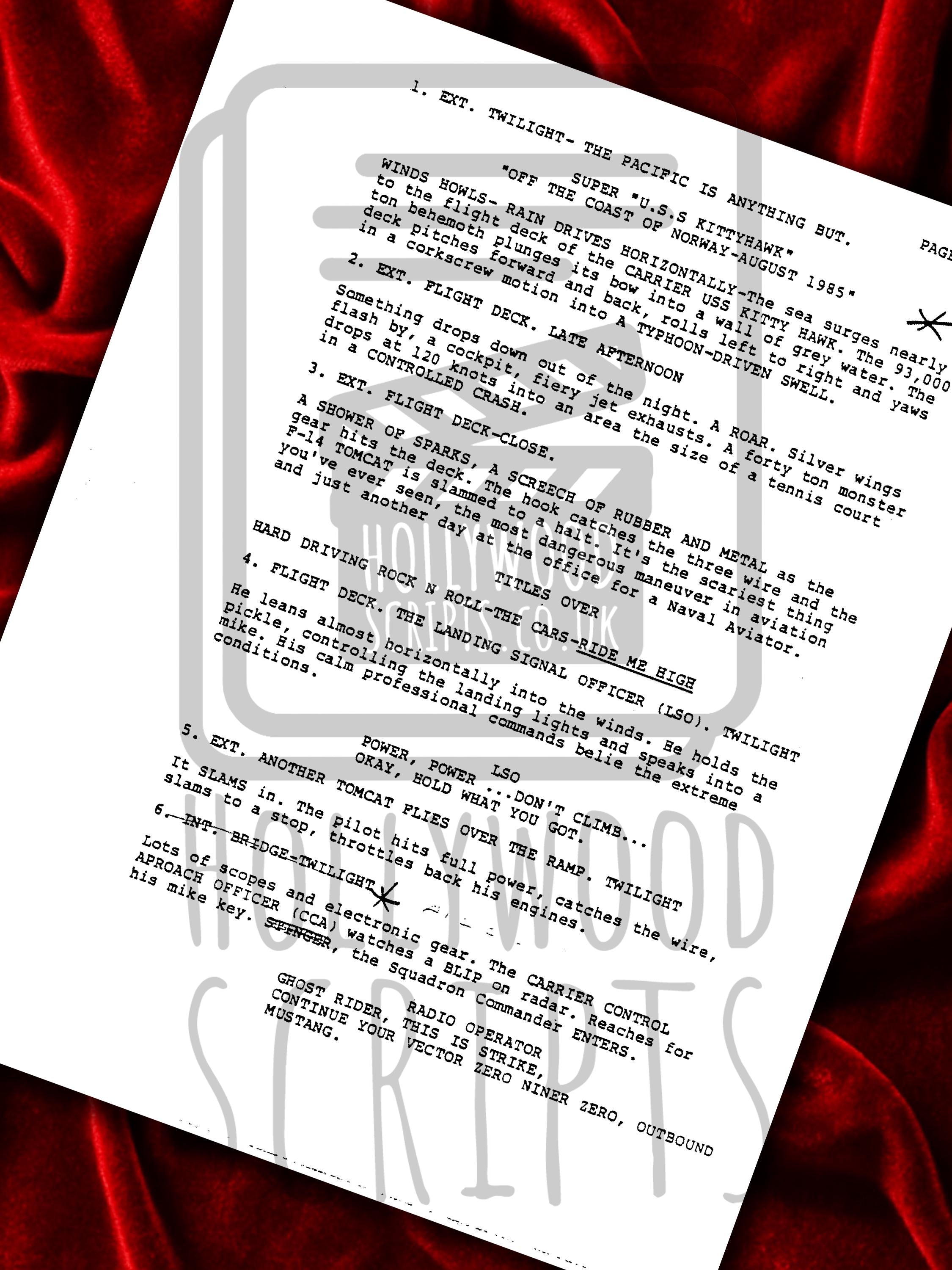 TOP GUN Signed Movie Script, Framed 1986 Full Screenplay Reproduction