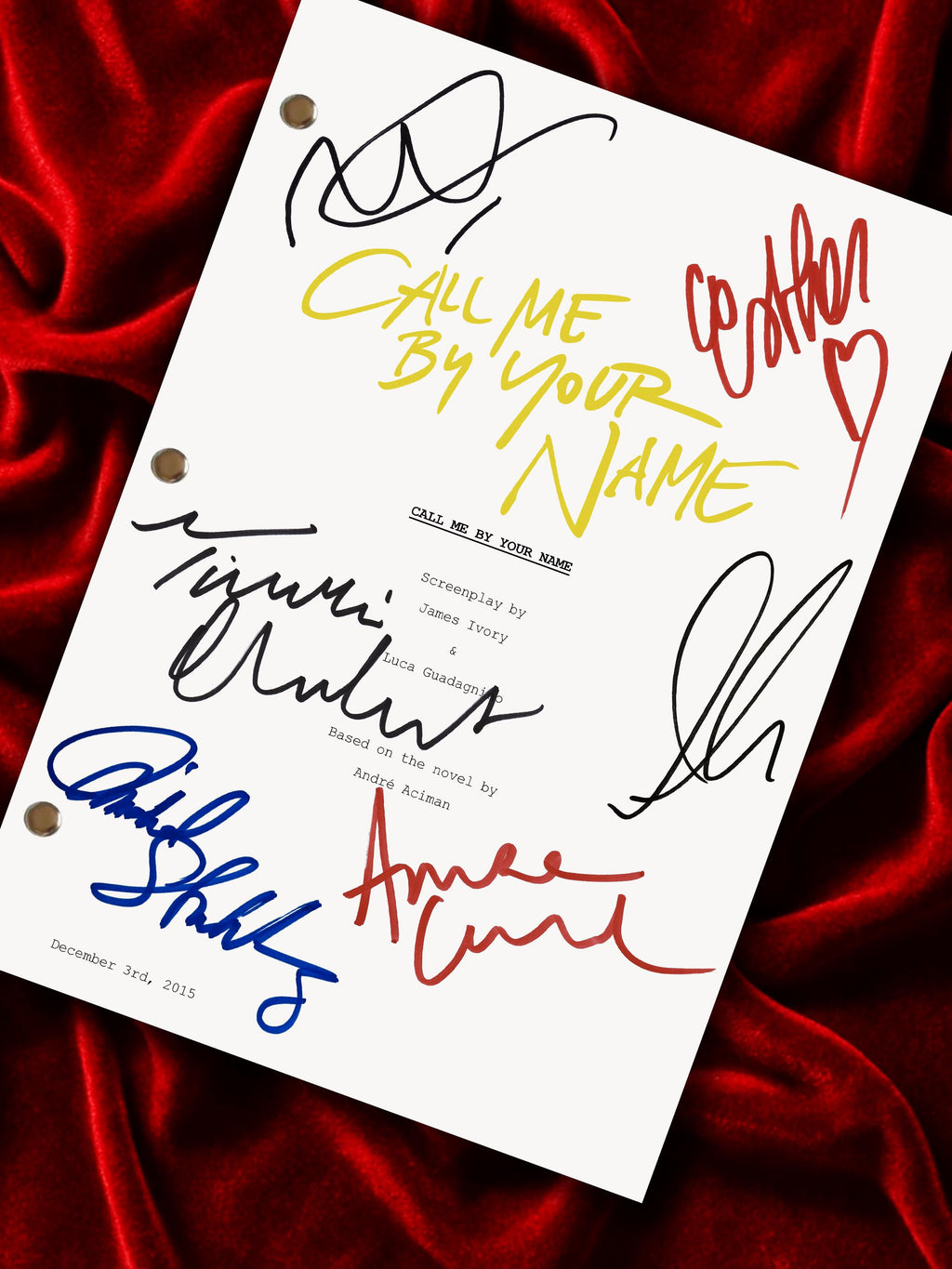 Call Me By Your Name Movie Script, Signed Framed Reproduction