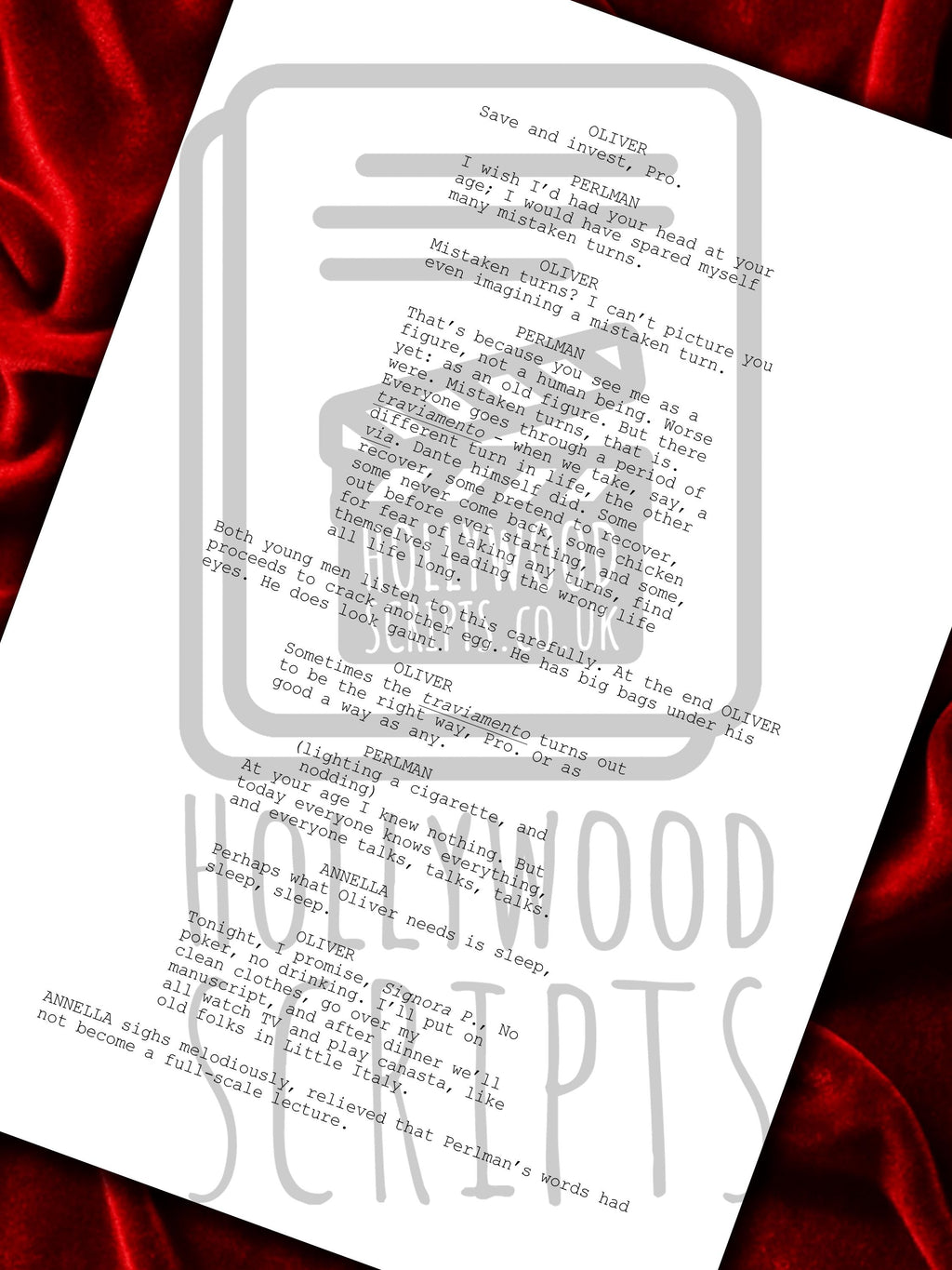 Call Me By Your Name Movie Script, Signed Framed Reproduction