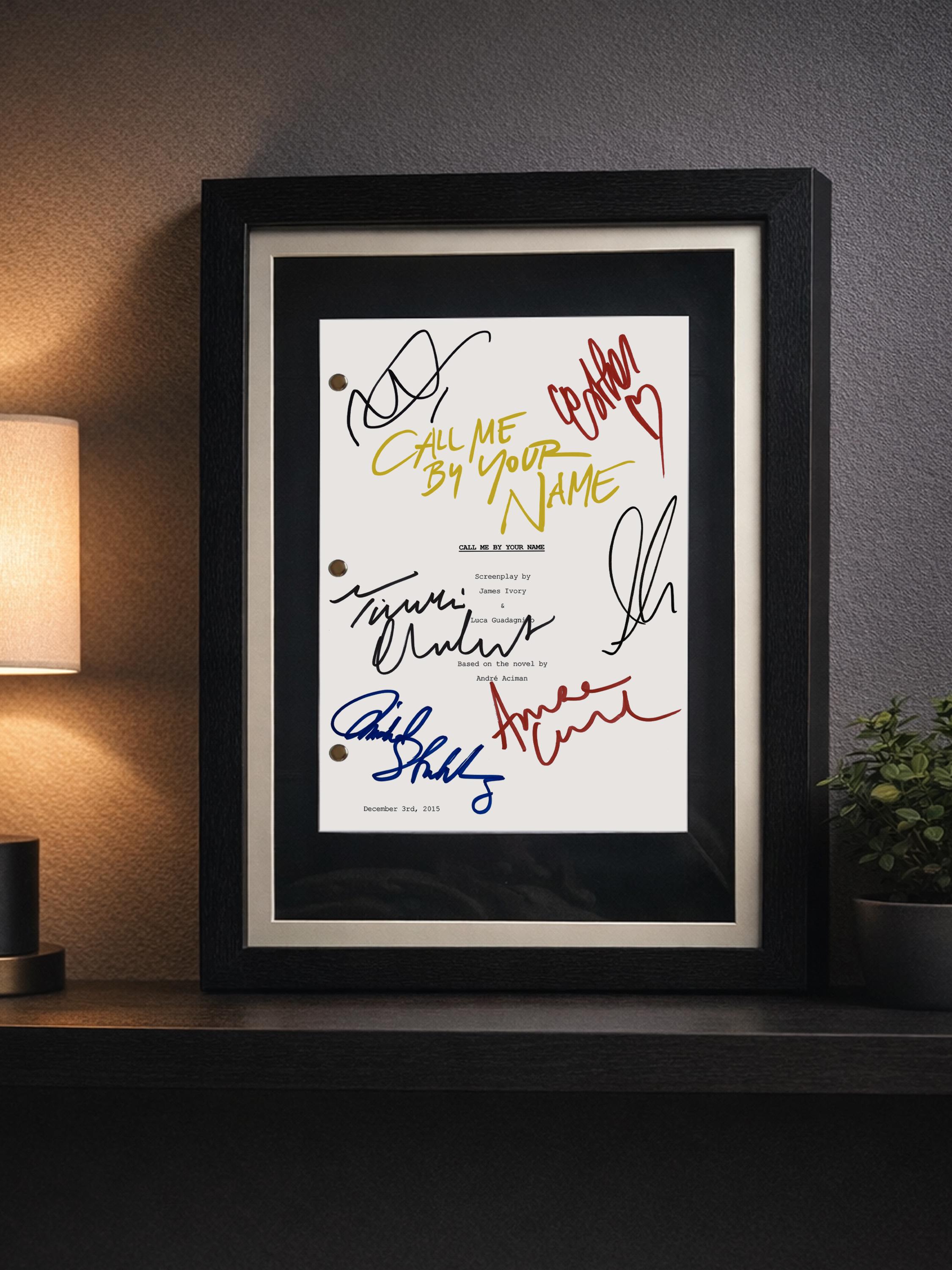 Call Me By Your Name Movie Script, Signed Framed Reproduction
