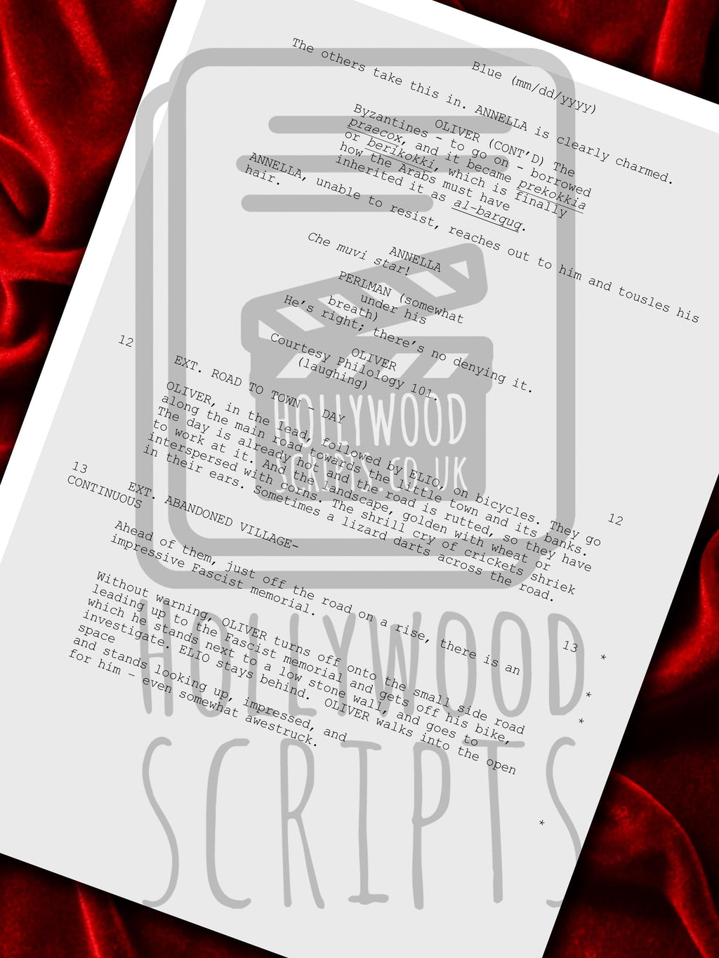Call Me By Your Name Movie Script, Signed Framed Reproduction