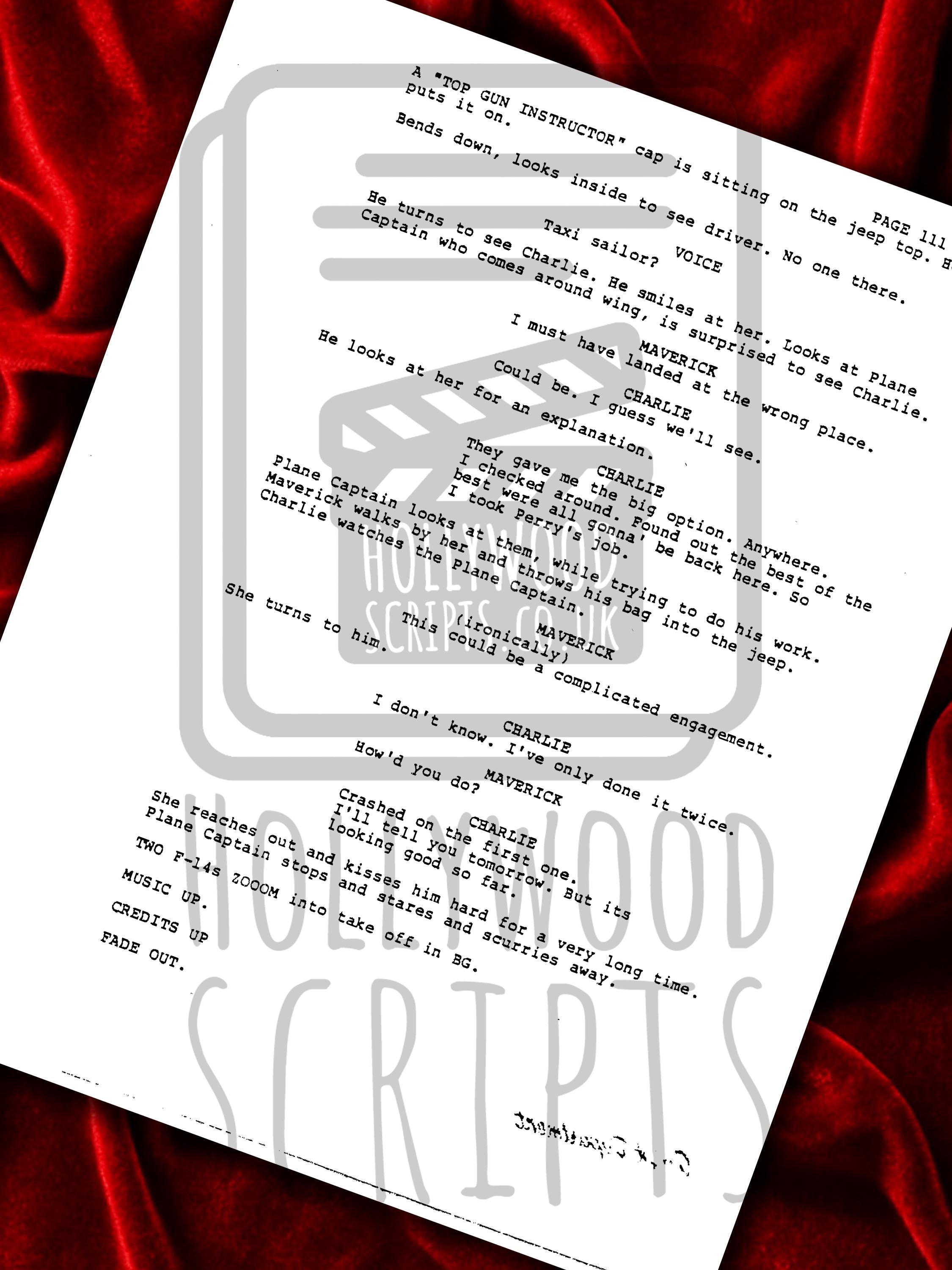 TOP GUN Signed Movie Script, Framed 1986 Full Screenplay Reproduction